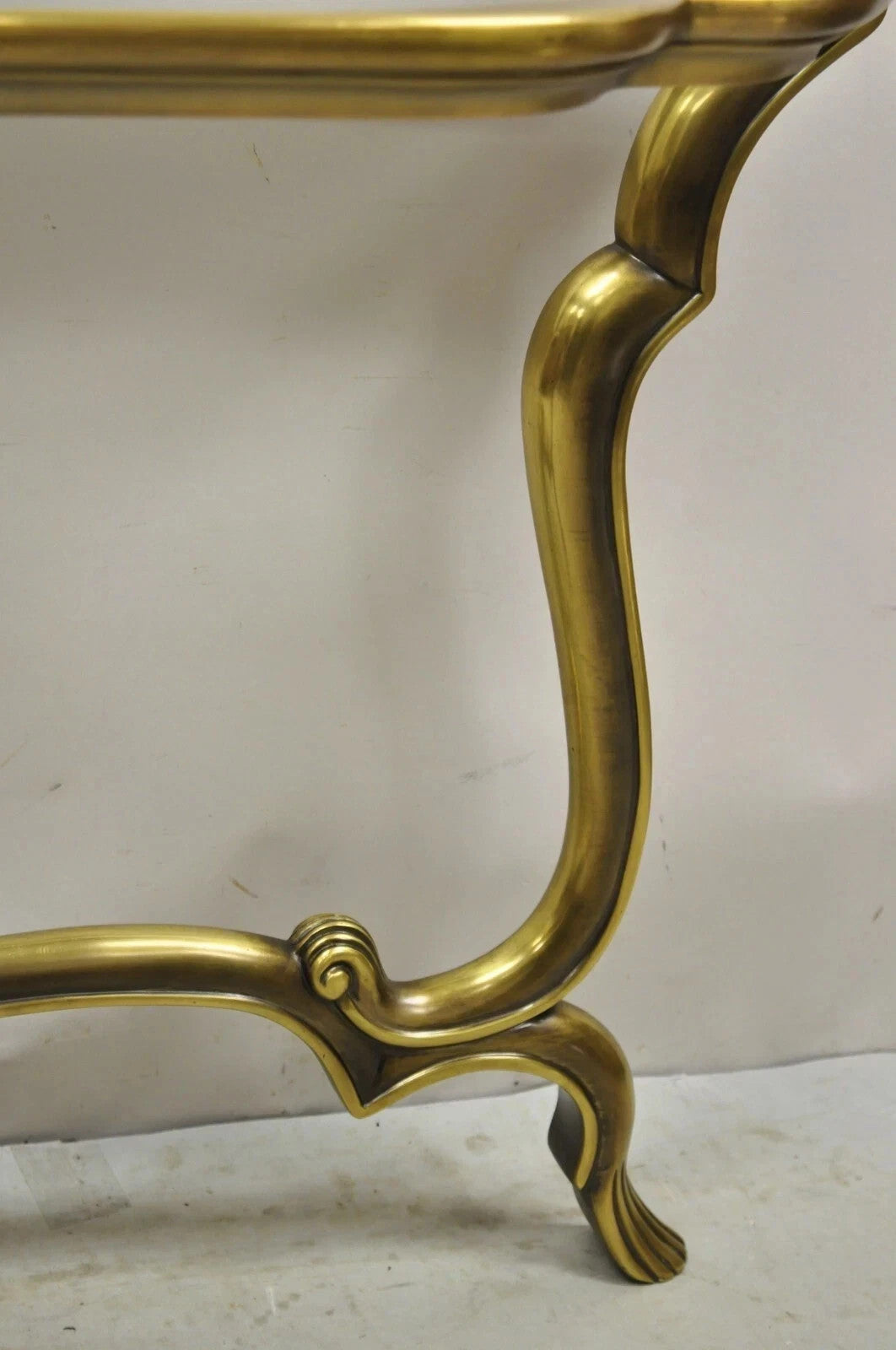 Vintage Hollywood Regency Mastercraft Style Brass Glass Console Sofa Hall Table