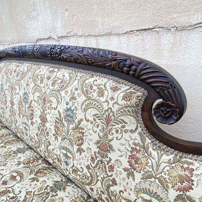 Antique American Empire Classical Carved Mahogany Paw Foot Cornucopia Arm Sofa