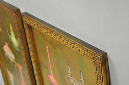Vintage Chinoiserie Gold Hand Painted Chinese Vase Wall Panel Plaque - a Pair