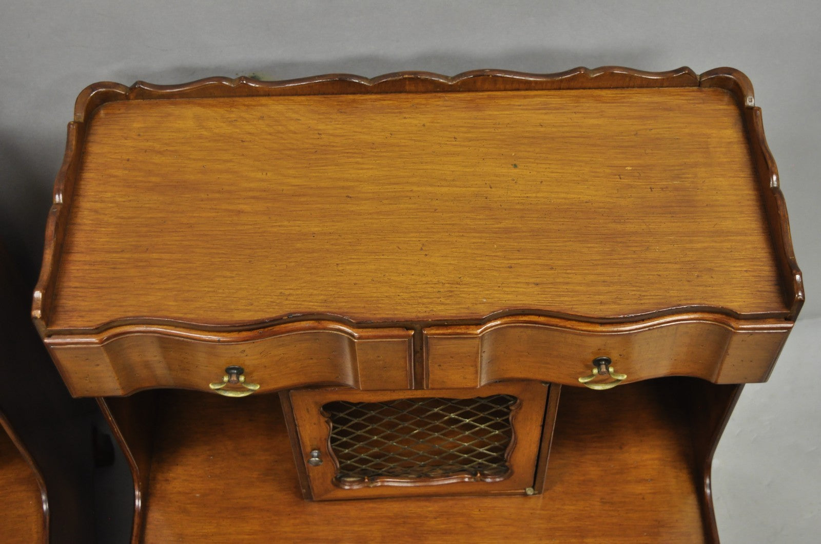 Vintage French Country Provincial Walnut Fruitwood Step Nightstands - a Pair