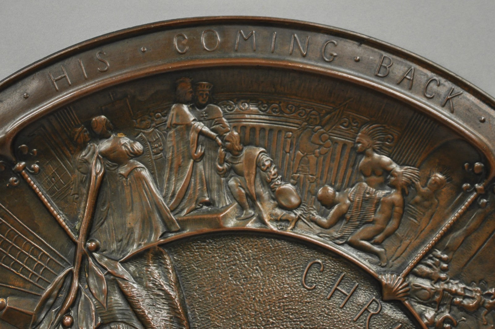 1893 World's Fair Columbian Exhibition Christopher Columbus Bronze Charge Plaque