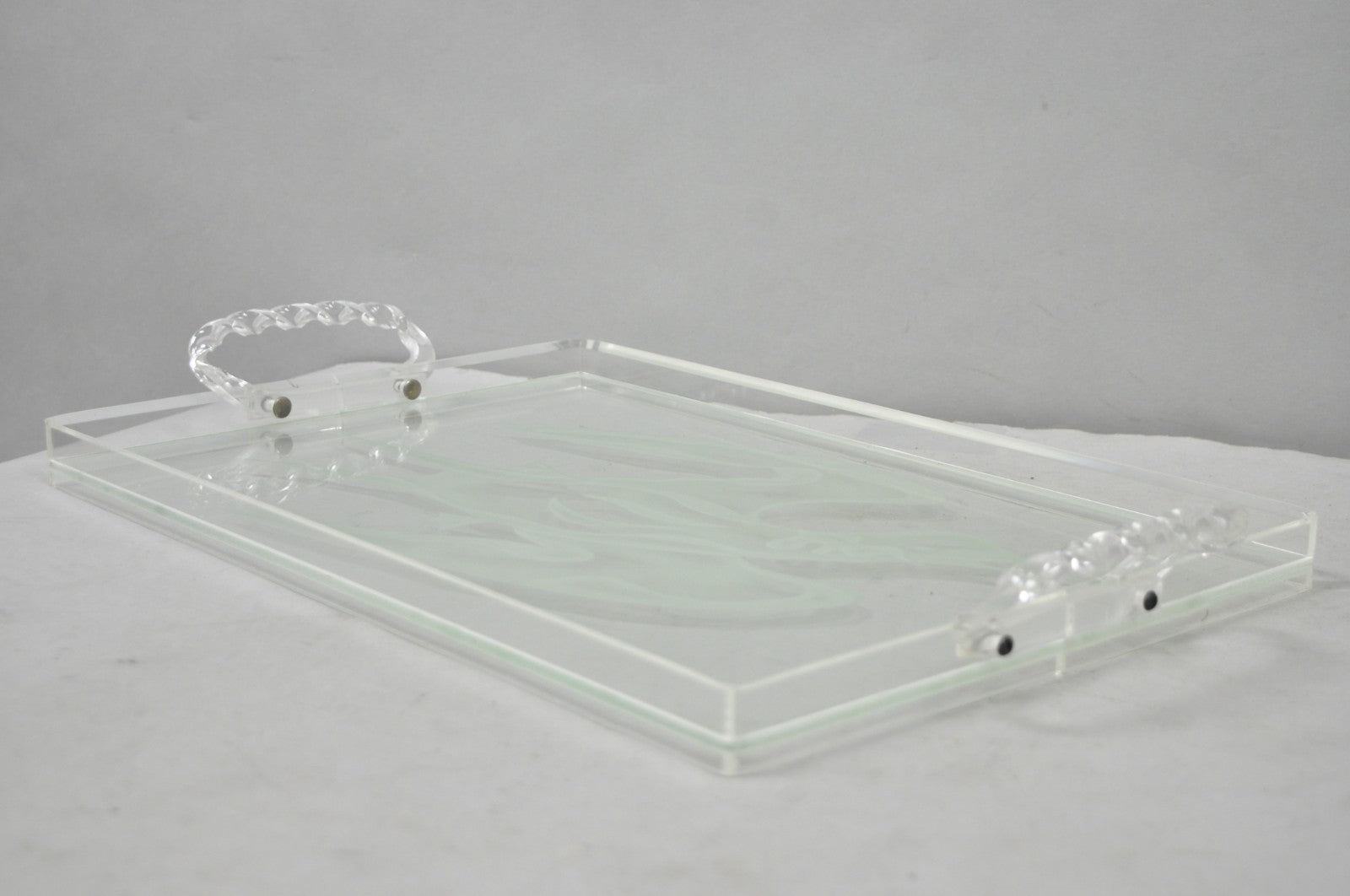 Vintage Mid Century Modern Dorothy Thorpe Style Etched Glass Bird Acrylic Tray