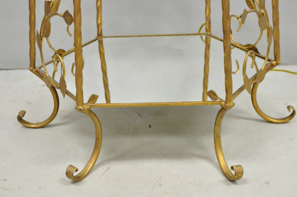 Vintage Italian Hollywood Regency Gold Tole Metal 4 Tier Lighted Etagere Curio