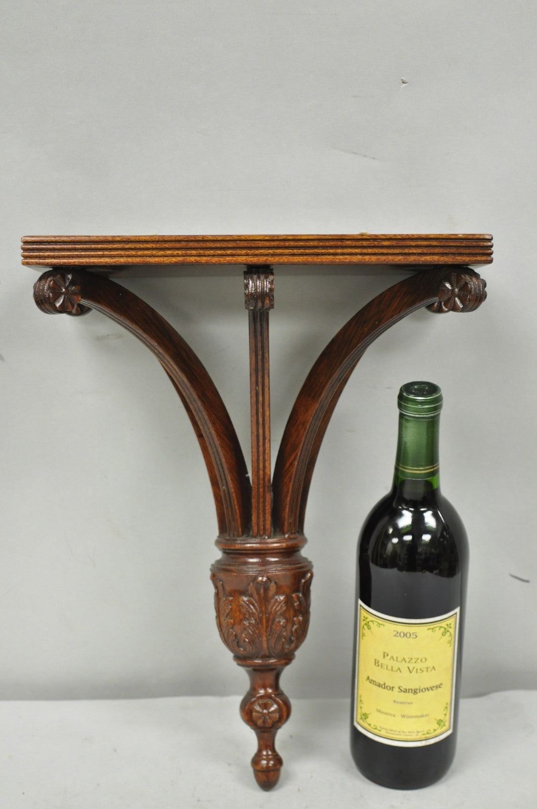 Regency Style Mahogany Plume Prince of Wales Carved Wall Mount Bracket Shelf