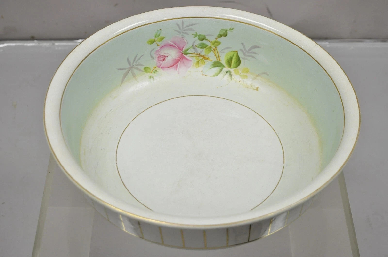 Antique Ironstone China Coxon & Co Green Porcelain Wash Bowl Basin & Pitcher