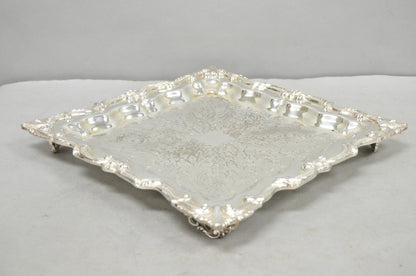 Vintage English Silver Mfg. Silver Plated Ornate Square Bar Serving Platter Tray