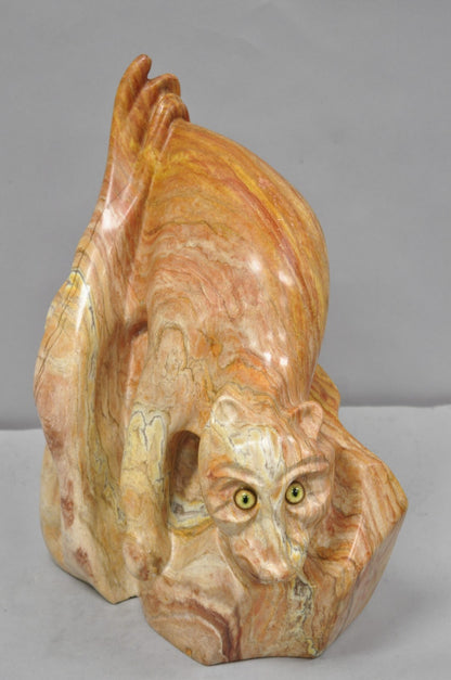 Vintage Seymour Shuren Modern Pink Carved Marble Abstract Panther Cat Sculpture