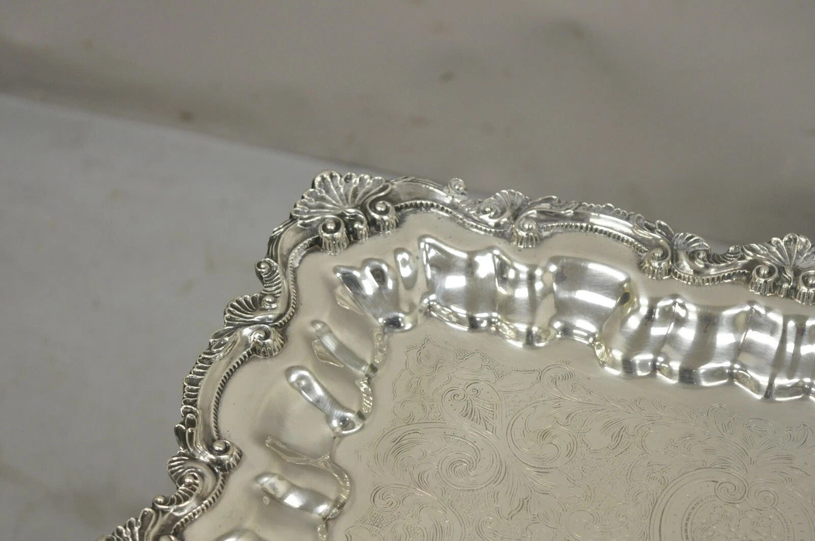 Vintage Chippendale by Wallace Silver Plated 16" Square Bar Platter Tray on Feet