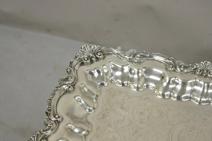 Vintage Chippendale by Wallace Silver Plated 16" Square Bar Platter Tray on Feet