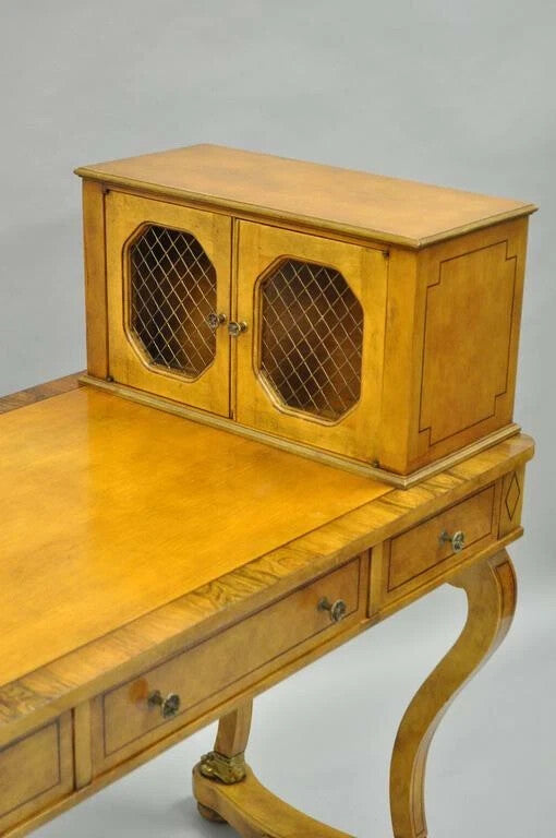 Vintage French Regency Rosewood & Walnut Cartonnier Table Desk w Bronze Paw Feet