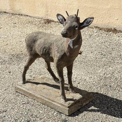 Vintage French Standing Deer Small 19" Cement Concrete Stone Garden Statue