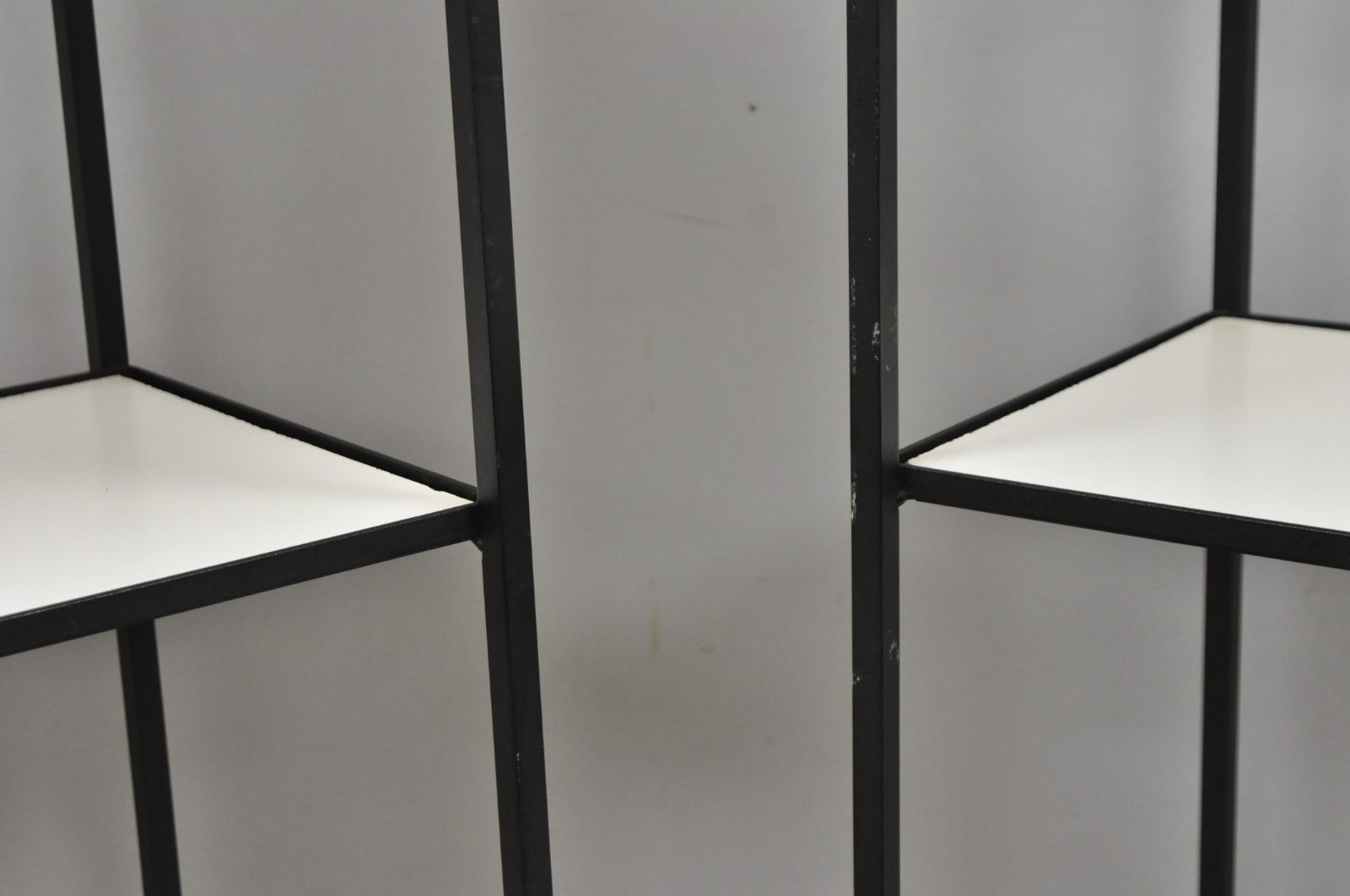 Vintage Mid Century Modern Narrow Arched Wrought Iron Etagere Bookcase - a Pair