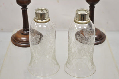 Antique English Regency Mahogany Hurricane Glass Shade Candle Holders - a Pair