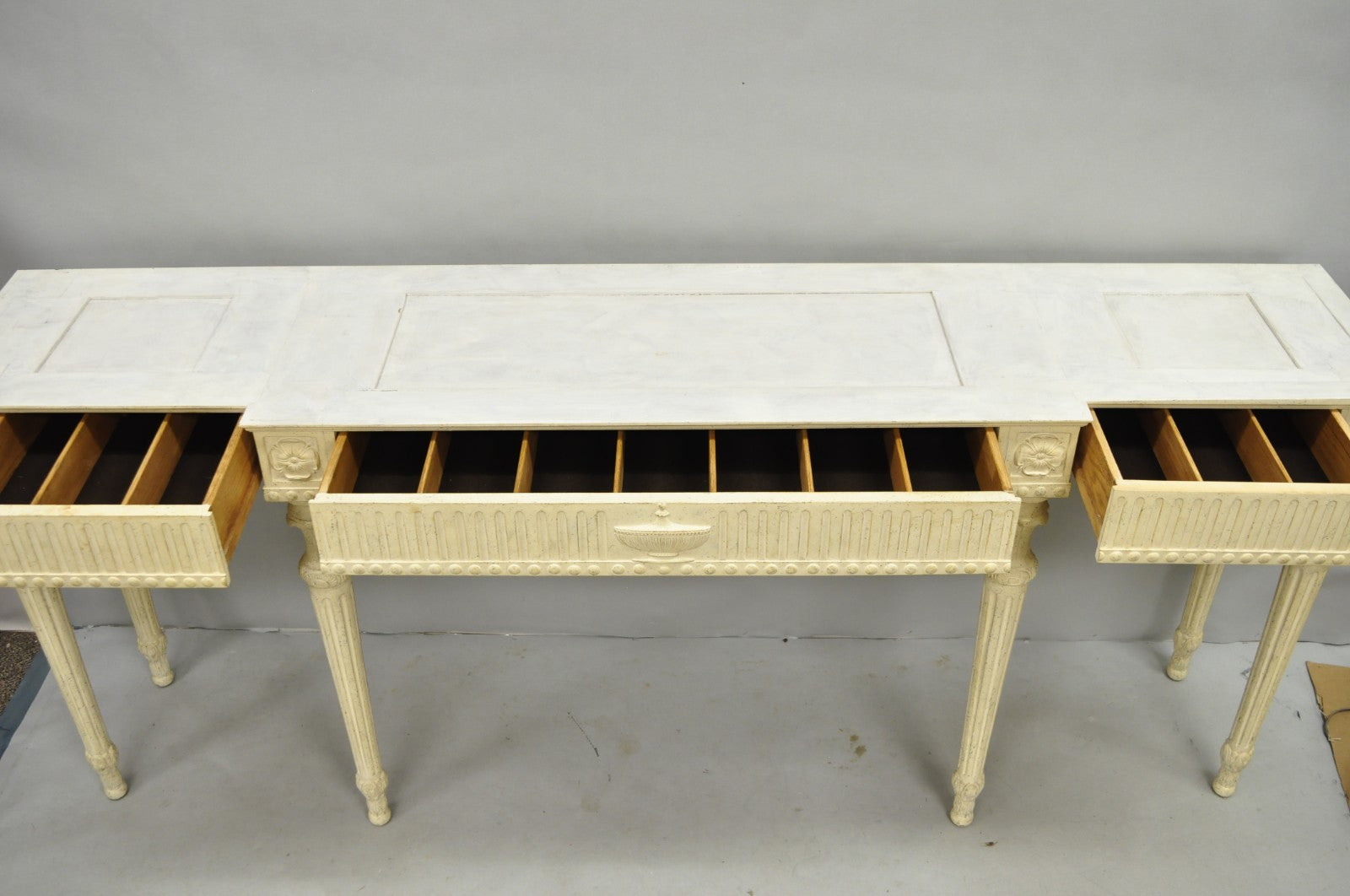 Vintage Maslow Freen English Adam Style White 3 Drawer Sideboard Console Table