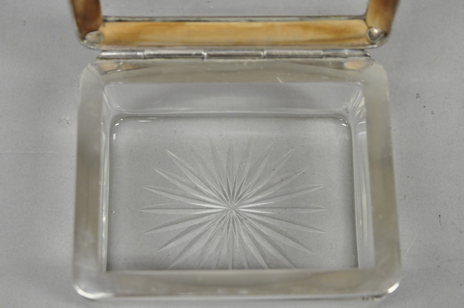 Art Deco Austrian Silver Plated Cut Glass Casket Trinket Box Set w/ Tray - 3 Pcs