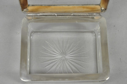 Art Deco Austrian Silver Plated Cut Glass Casket Trinket Box Set w/ Tray - 3 Pcs
