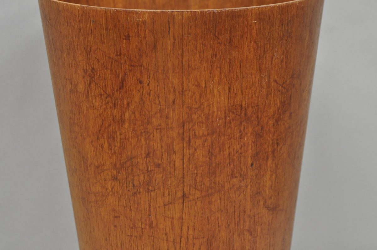 Vintage Mid Century Danish Modern Teak Wood Modernist Wastebasket Trash Can