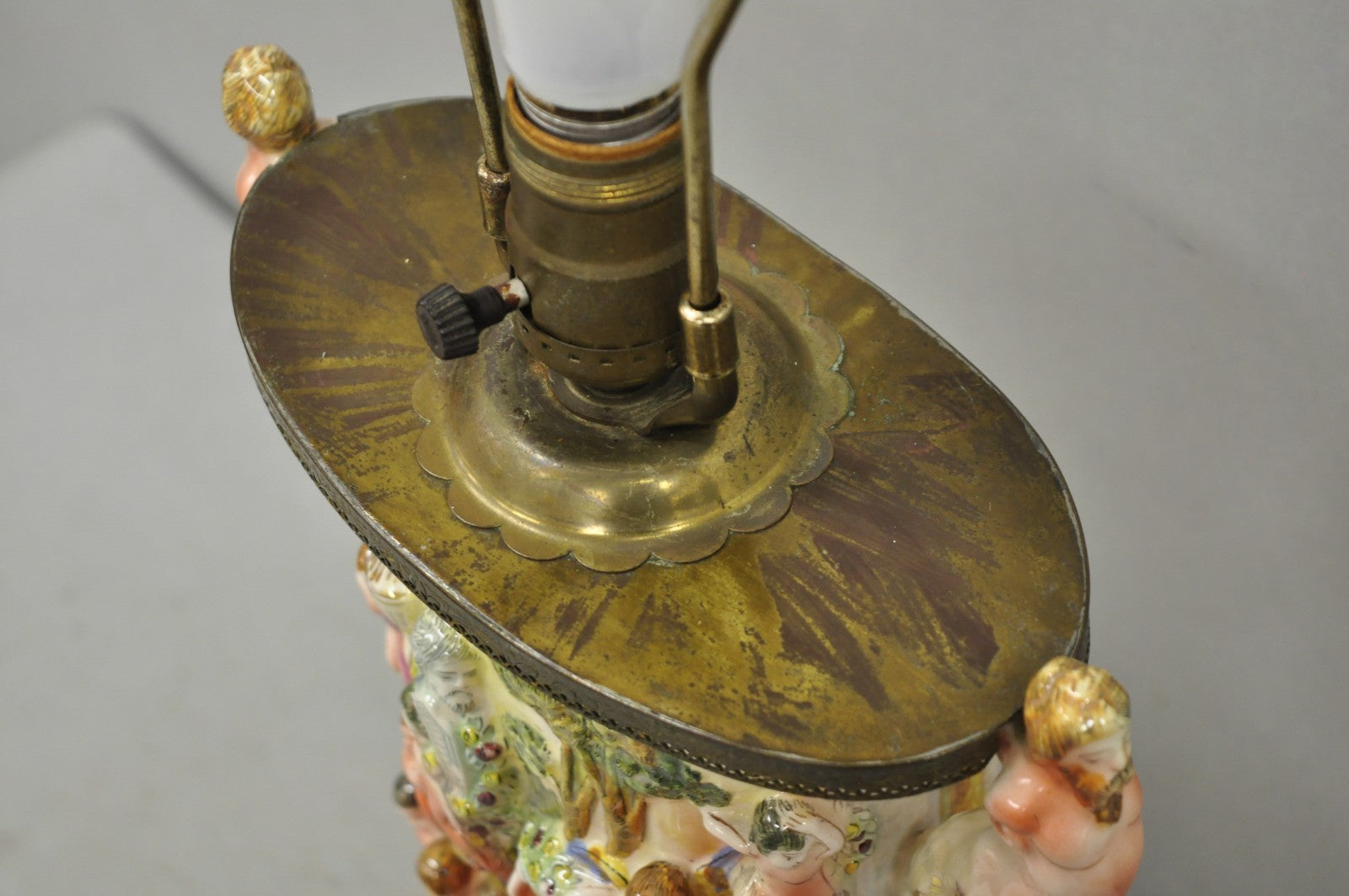 Vintage Italian Capodimonte Porcelain Figural Bacchanal Cherub Mermen Table Lamp