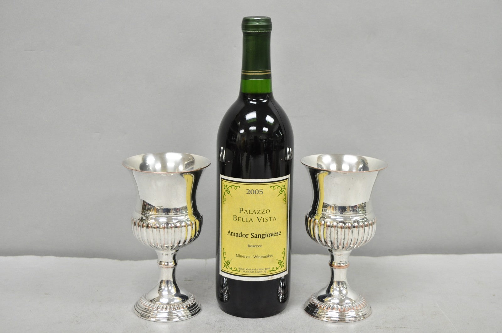 Vintage English Georgian Style Silver Plated Wine Goblet Cup Barware - a Pair