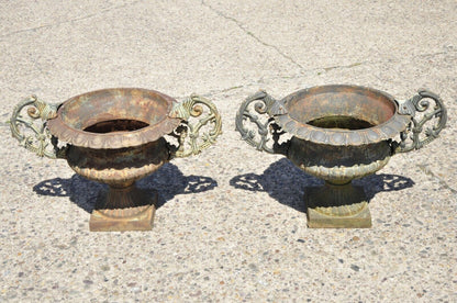 Cast Iron Victorian Style Vrn Form Garden Planters with Handles - a pair