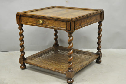 Vintage Baker Barley Twist Oak & Burlwood Parquetry Inlay Square Lamp Side Table