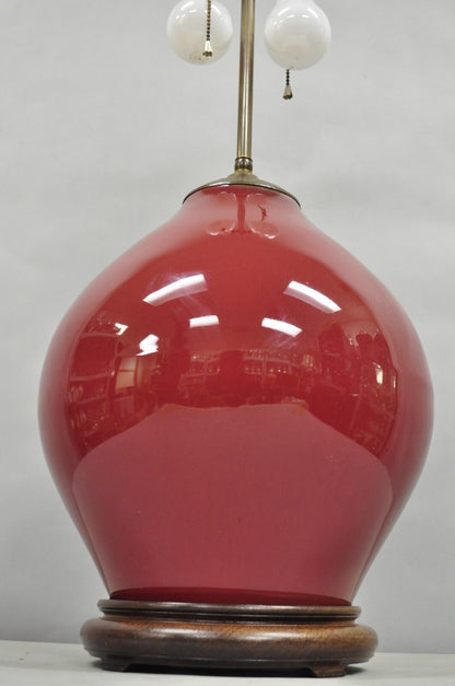 Antique Chinese Oxblood Red Glazed Porcelain Bulbous Jardinierie Table Lamp