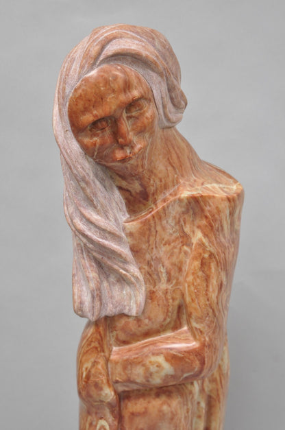 Vintage Seymour Shuren Modern Carved Pink Marble Tall Woman Figure Sculpture