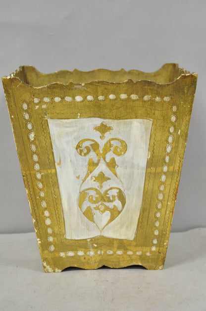 Vintage Italian Florentine Hollywood Regency Gilt Giltwood Wastebasket Trash Can
