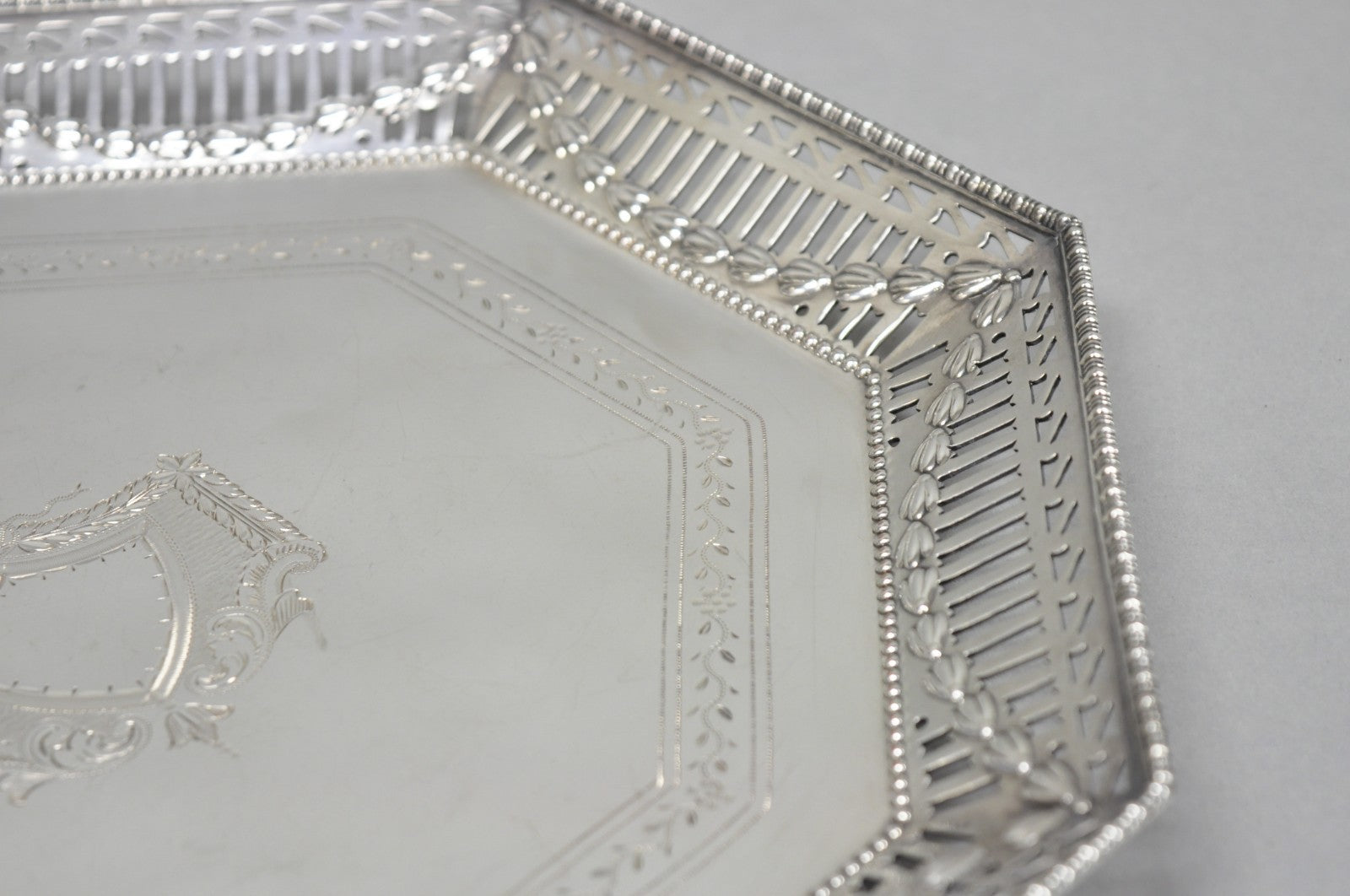 Antique Ellis Barker English Edwardian Silver Plated Octagonal Trinket Dish Tray