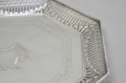 Antique Ellis Barker English Edwardian Silver Plated Octagonal Trinket Dish Tray