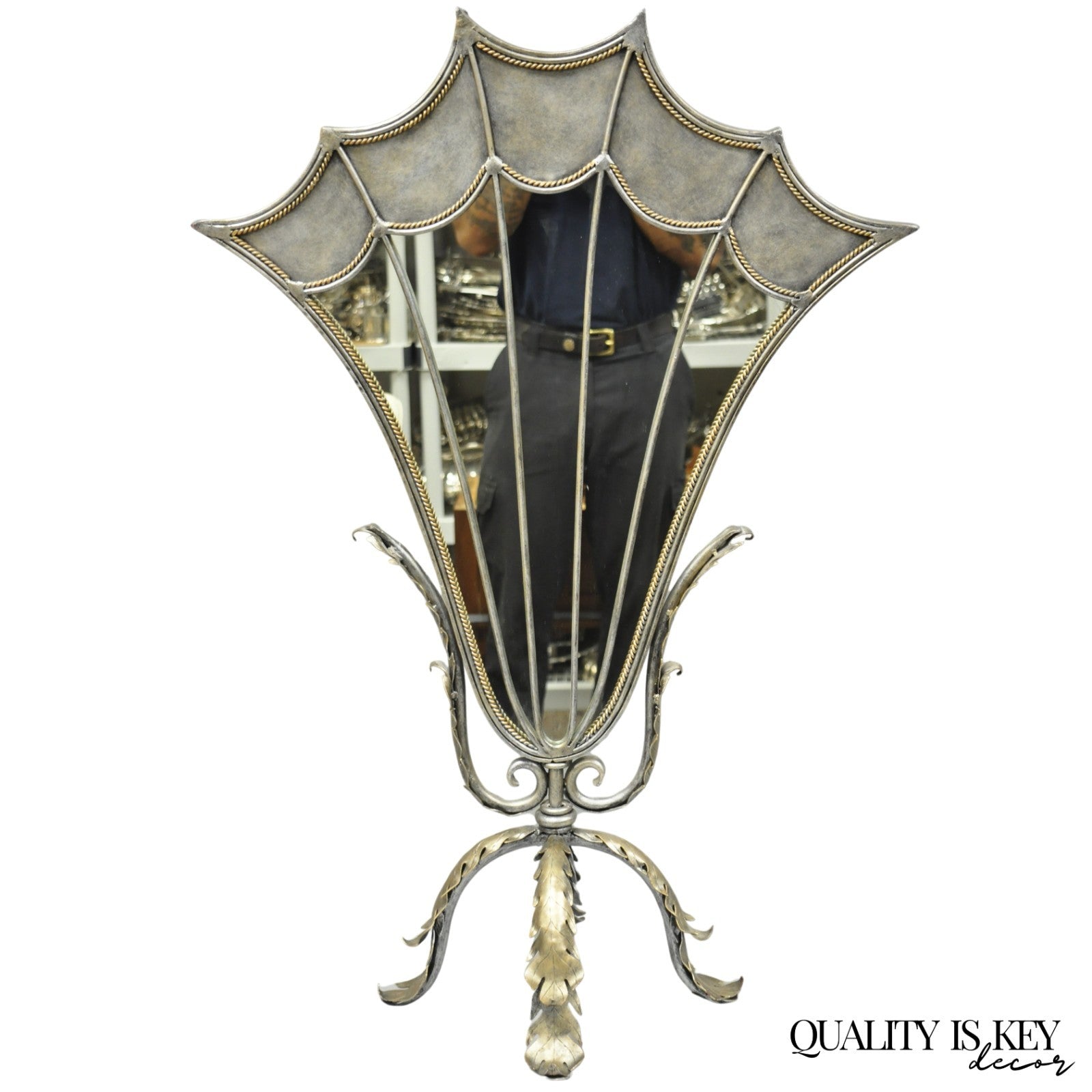 Contemporary Mediterranean Style Silver Gilt Iron Metal Mirror Fireplace Screen