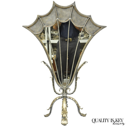 Contemporary Mediterranean Style Silver Gilt Iron Metal Mirror Fireplace Screen