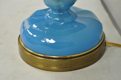 Vintage French Neoclassical Blue Opaline Glass Hollywood Regency Table Lamp