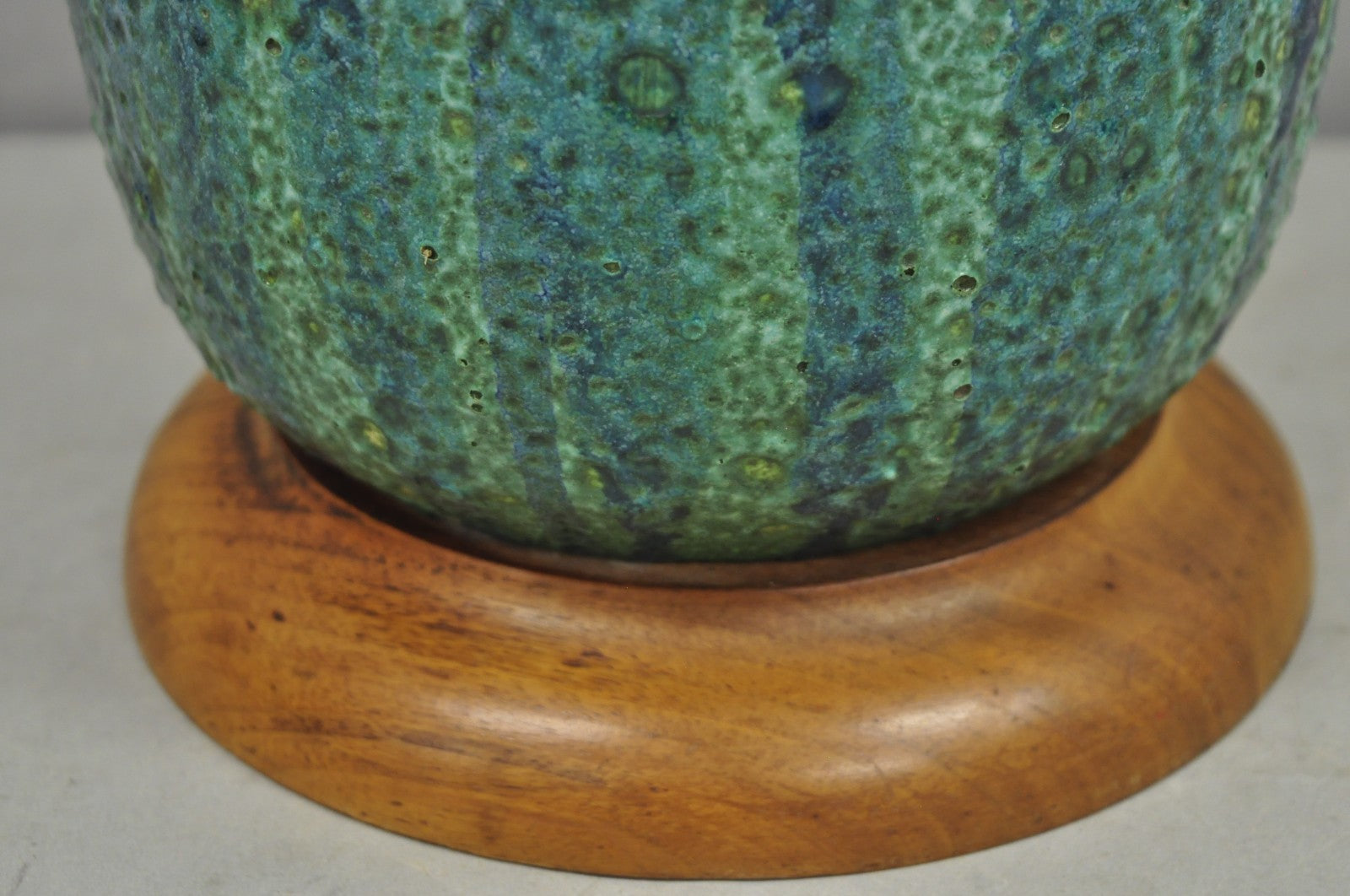 Vintage Mid Century Modern Turquoise Blue Ceramic Drip Glazed Pottery Table Lamp