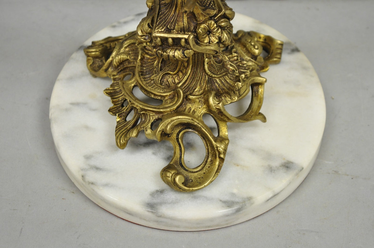 Vintage French Rococo Louis XV Brass Marble Figural Cherub Candelabra Table Lamp