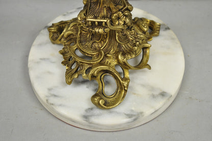 Vintage French Rococo Louis XV Brass Marble Figural Cherub Candelabra Table Lamp