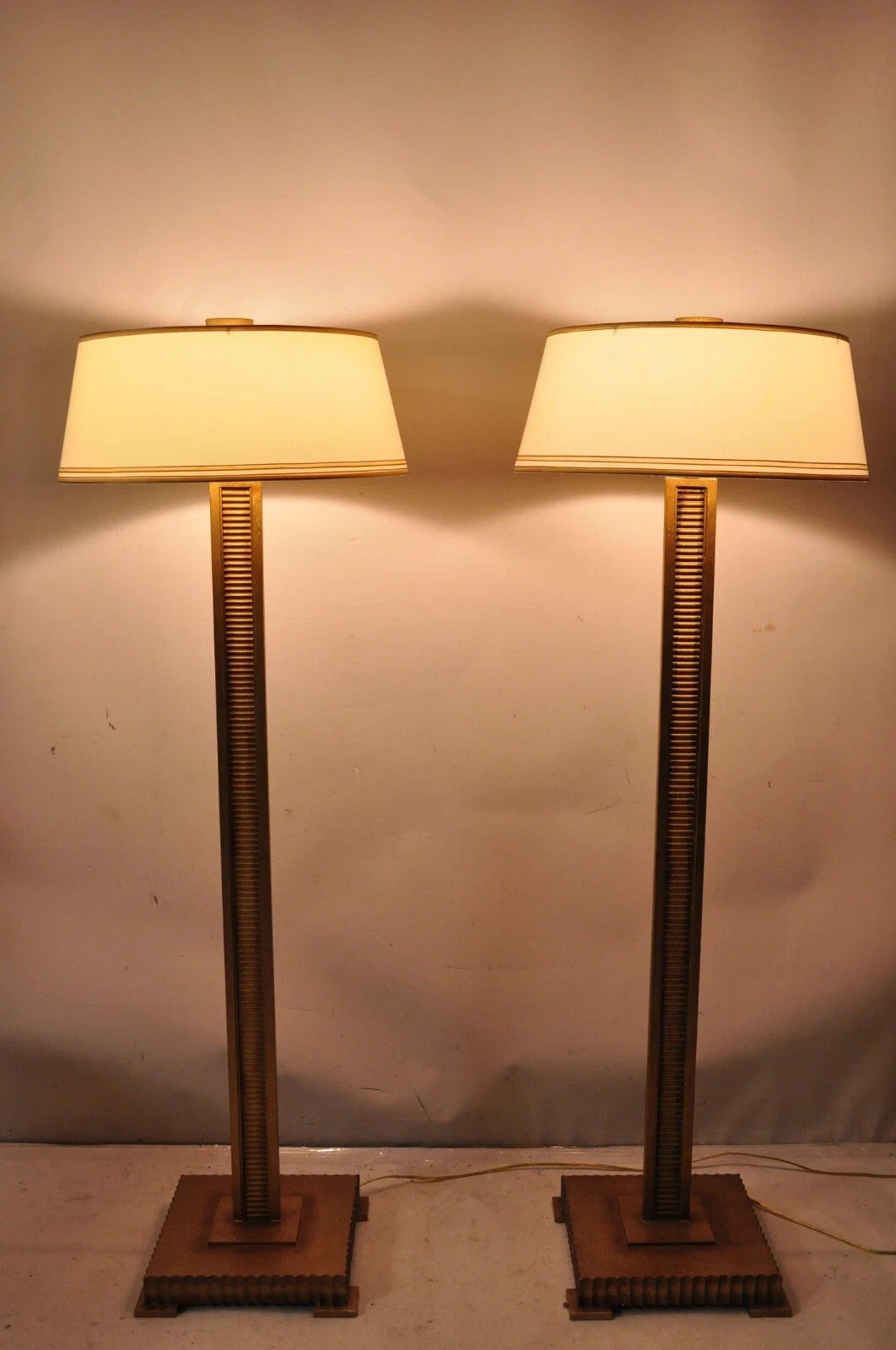 Decorator Fine Art Lamps Gold Gilt Metal Skyscraper Modern Floor Lamps - a Pair
