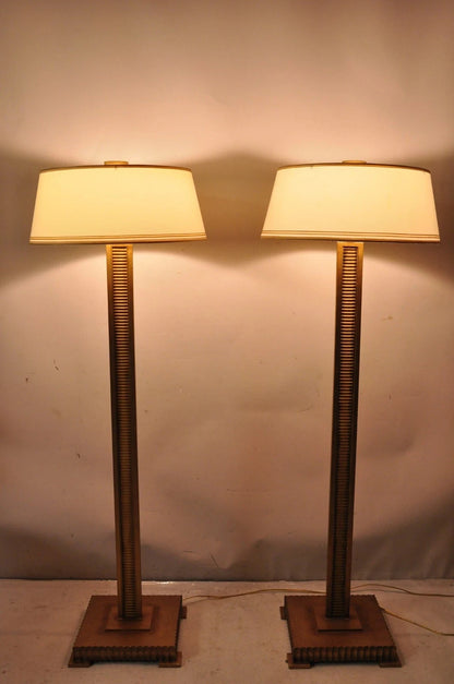Decorator Fine Art Lamps Gold Gilt Metal Skyscraper Modern Floor Lamps - a Pair