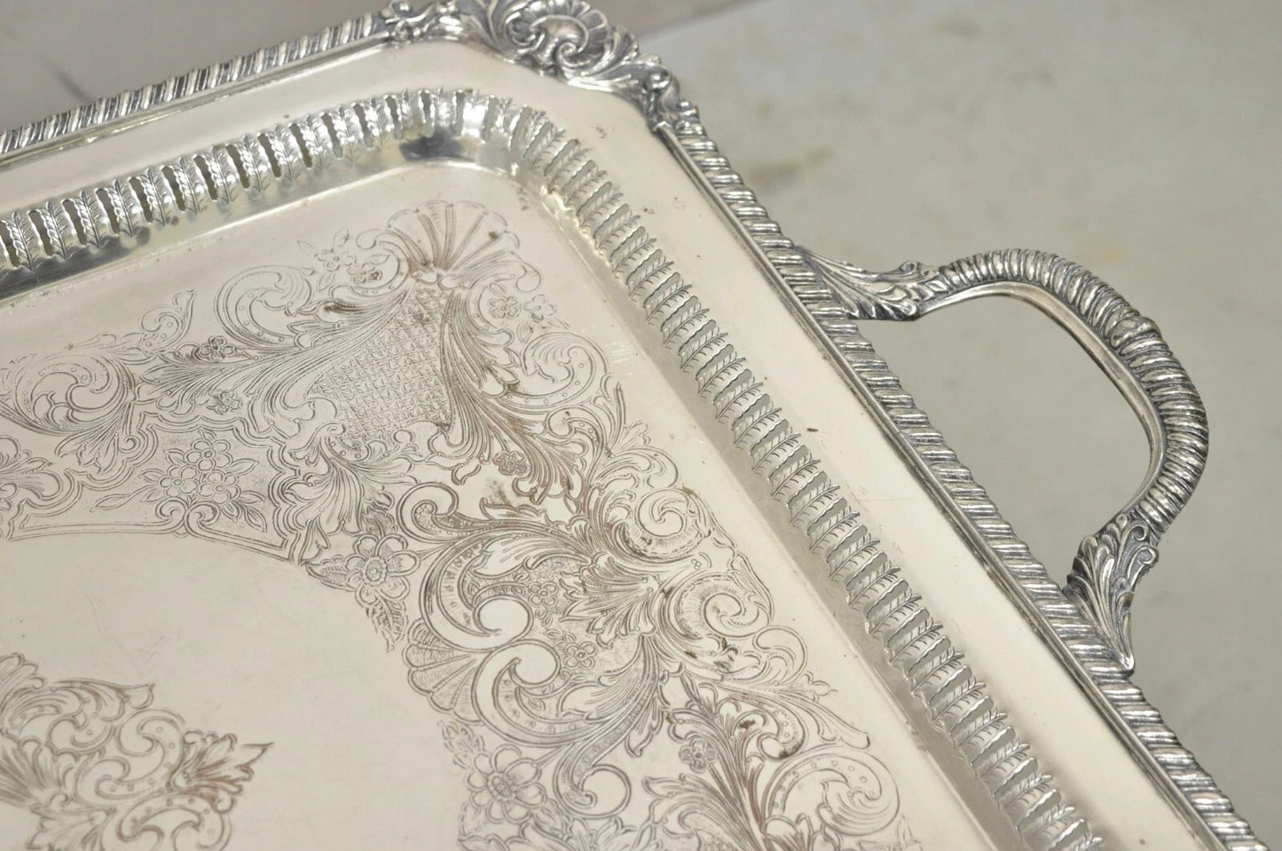 Antique English Victorian Rectangular Silver Plated Platter Bar Tray on Paw Feet