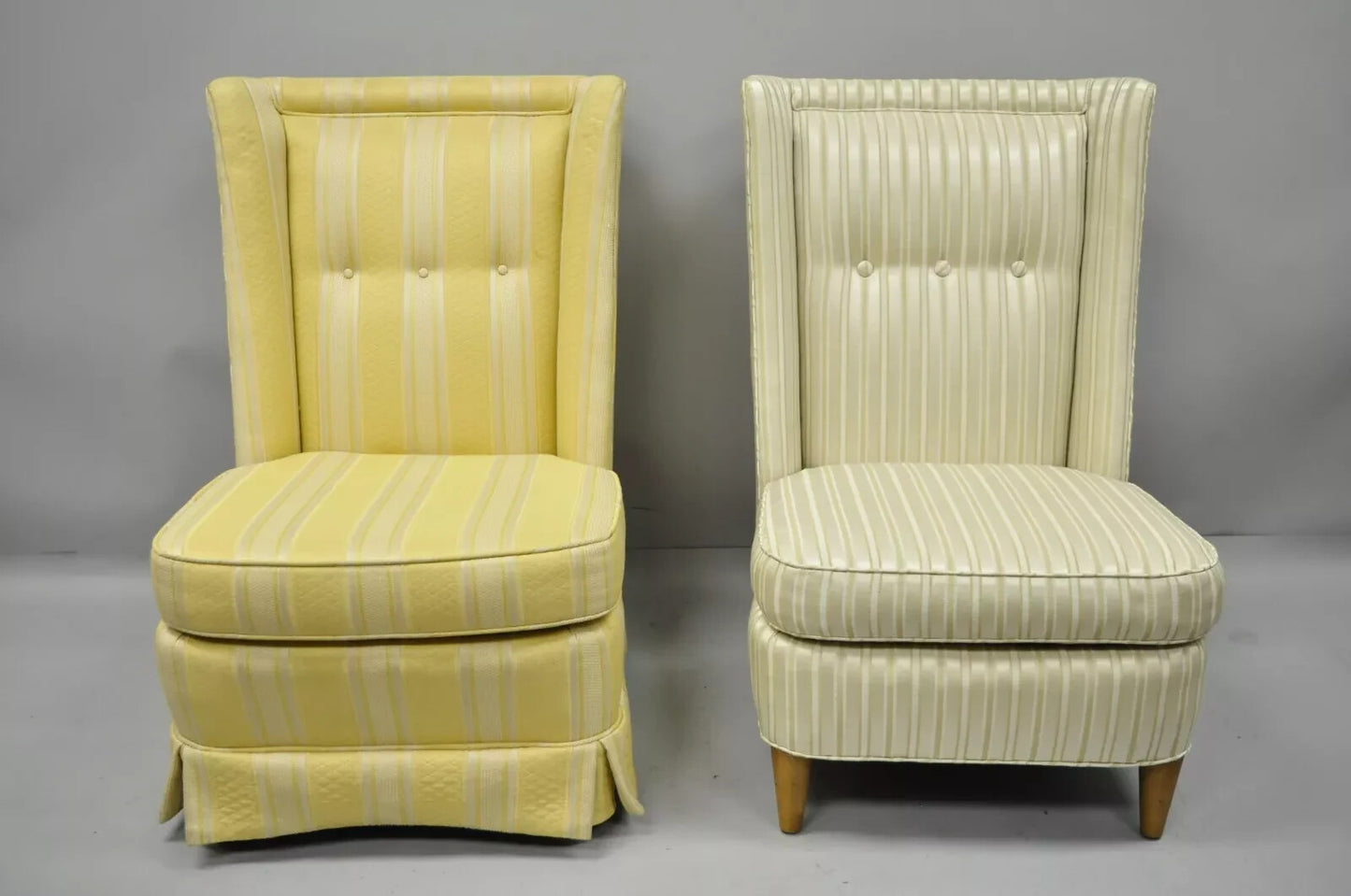 Paul Laszlo Mid Century Modern Upholstered Barrel Back Slipper Lounge Chair Pair