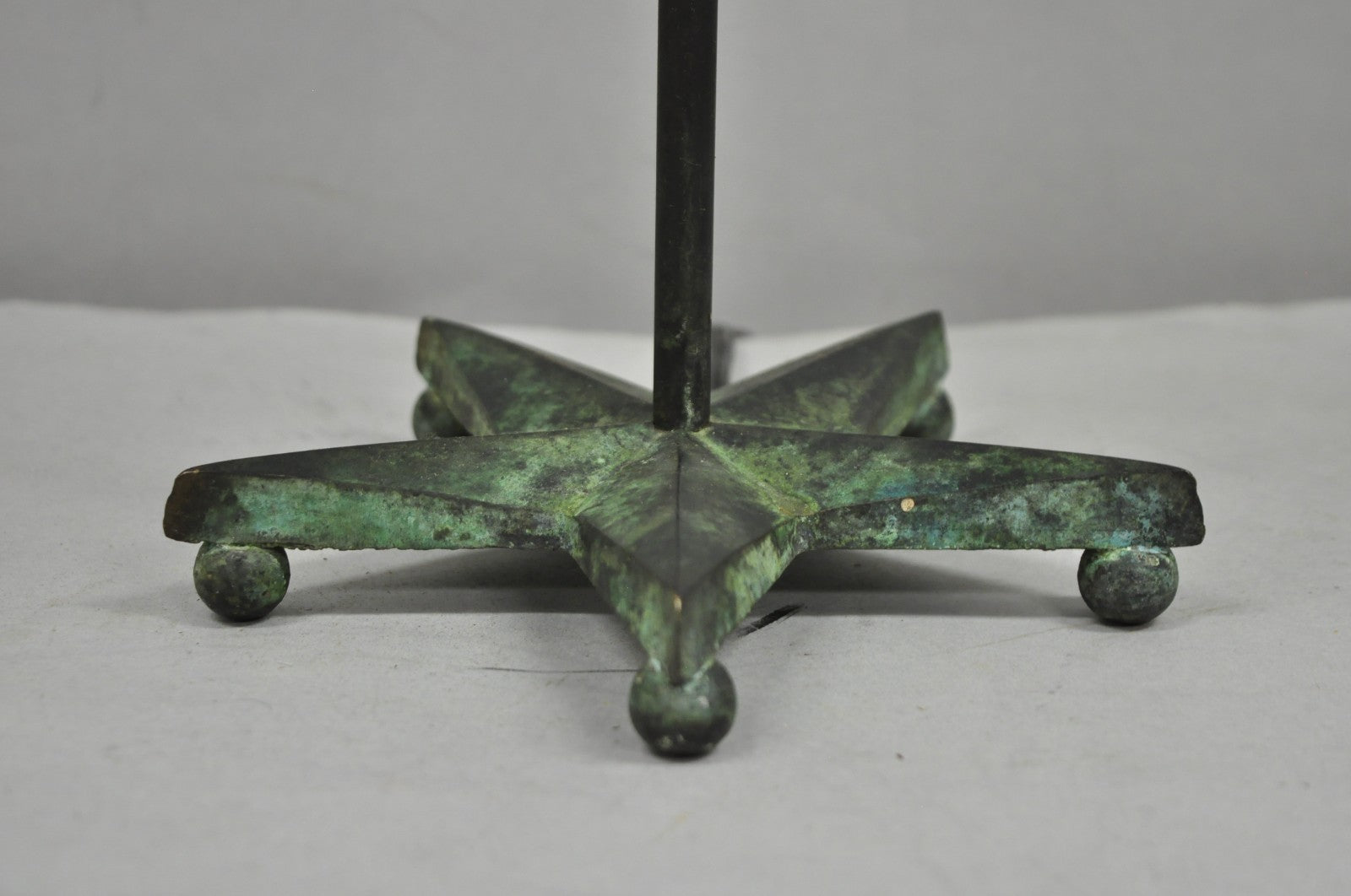Brutalist Mid Century Modern Verdigris Green Bronze Star Cutout Small Table Lamp