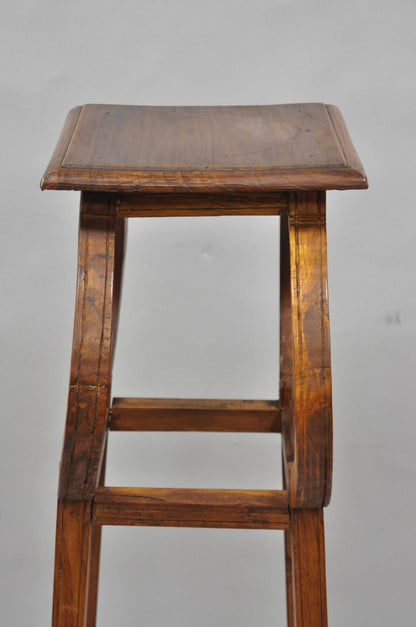 Vintage French Art Nouveau Style Carved Teak Pedestal Plant Stand Side Table