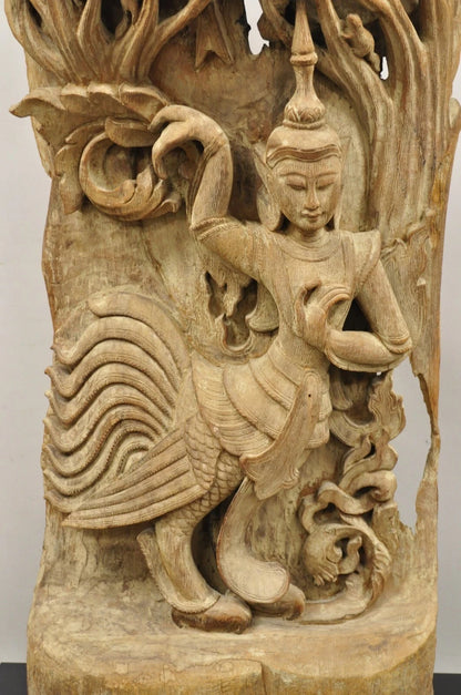 Vintage Burmese Carved Wood Oriental Large Figural Statue Sculpture on Base