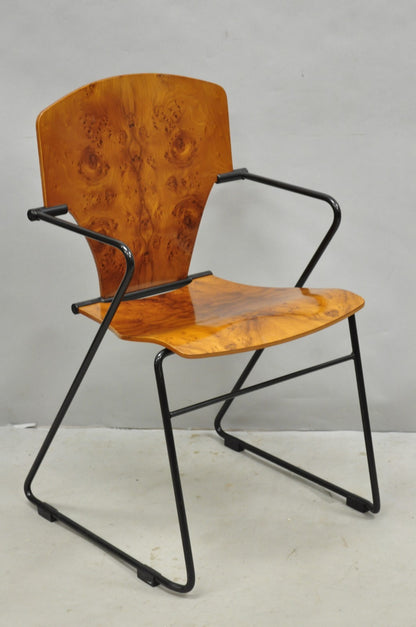 Josep Mora for Egoa Model 300 Mid Century Modern Burl Wood Arm Chair - Set of 4