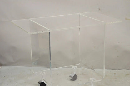 Vintage Clear Lucite Acrylic Mid Century Modern Rolling Side Tables - a Pair