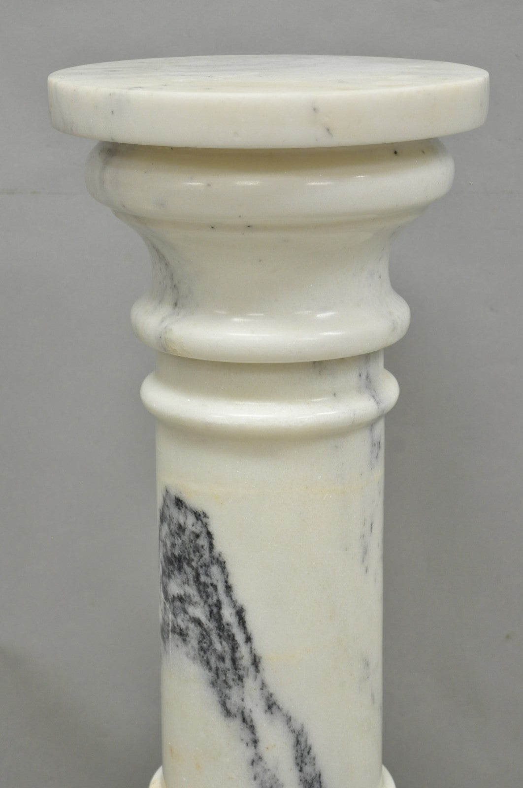 Vintage Italian Classical White Marble Column Form Round 32" Pedestal Bust Stand