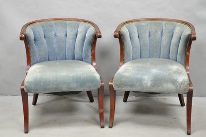 Vintage French Hollywood Regency Mahogany Saber Leg Parlor Lounge Chair - a Pair