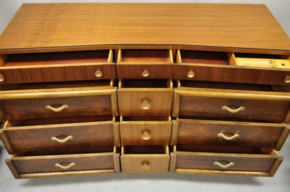 Mid Century Modern Art Deco Walnut Long Dresser Credenza w Mirror by Joerns Bros