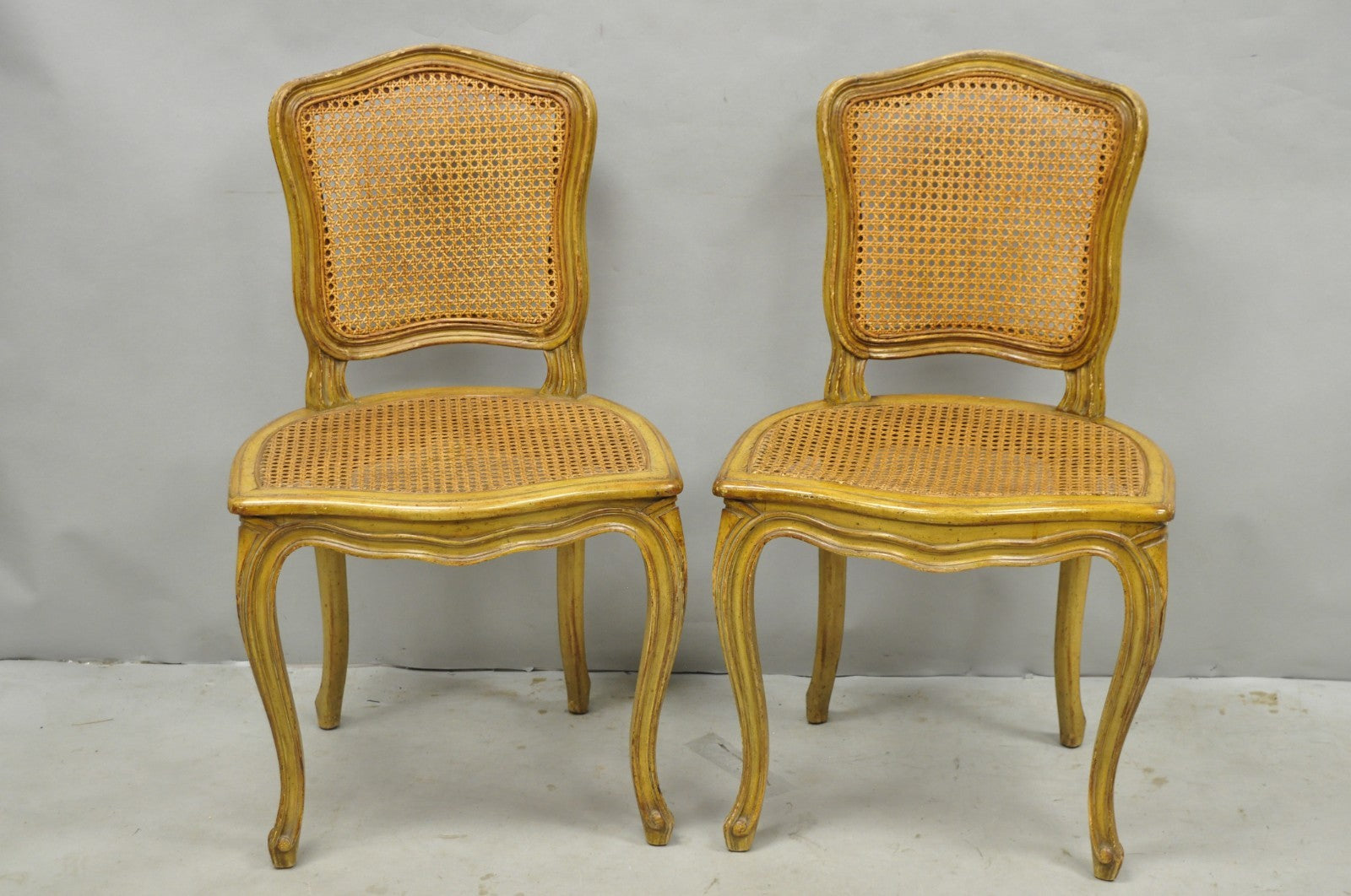 Vintage French Provincial Louis XV Style Cane Dining Side Chairs - Set of 6