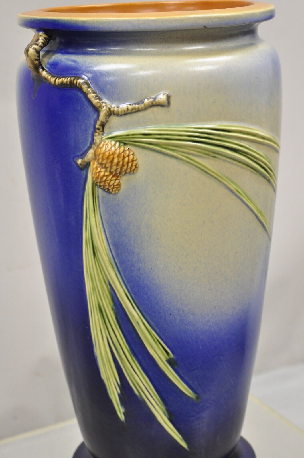 Vintage Roseville Pottery Pine Cone Umbrella Stand in Blue #777-20"
